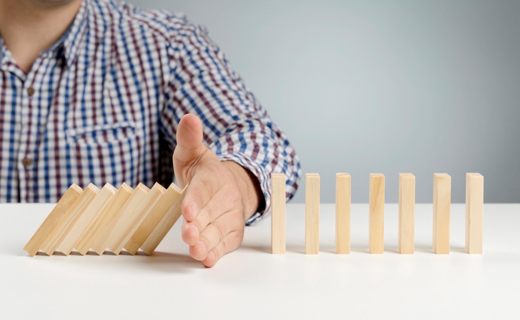 Wooden blocks paused from falling