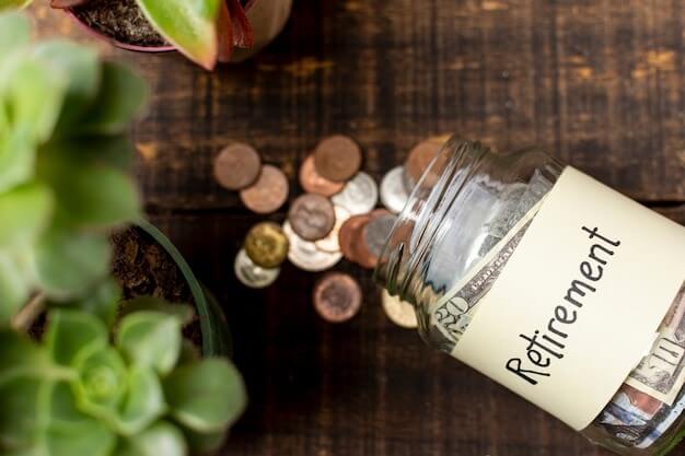 Retirement label on a jar filled with money