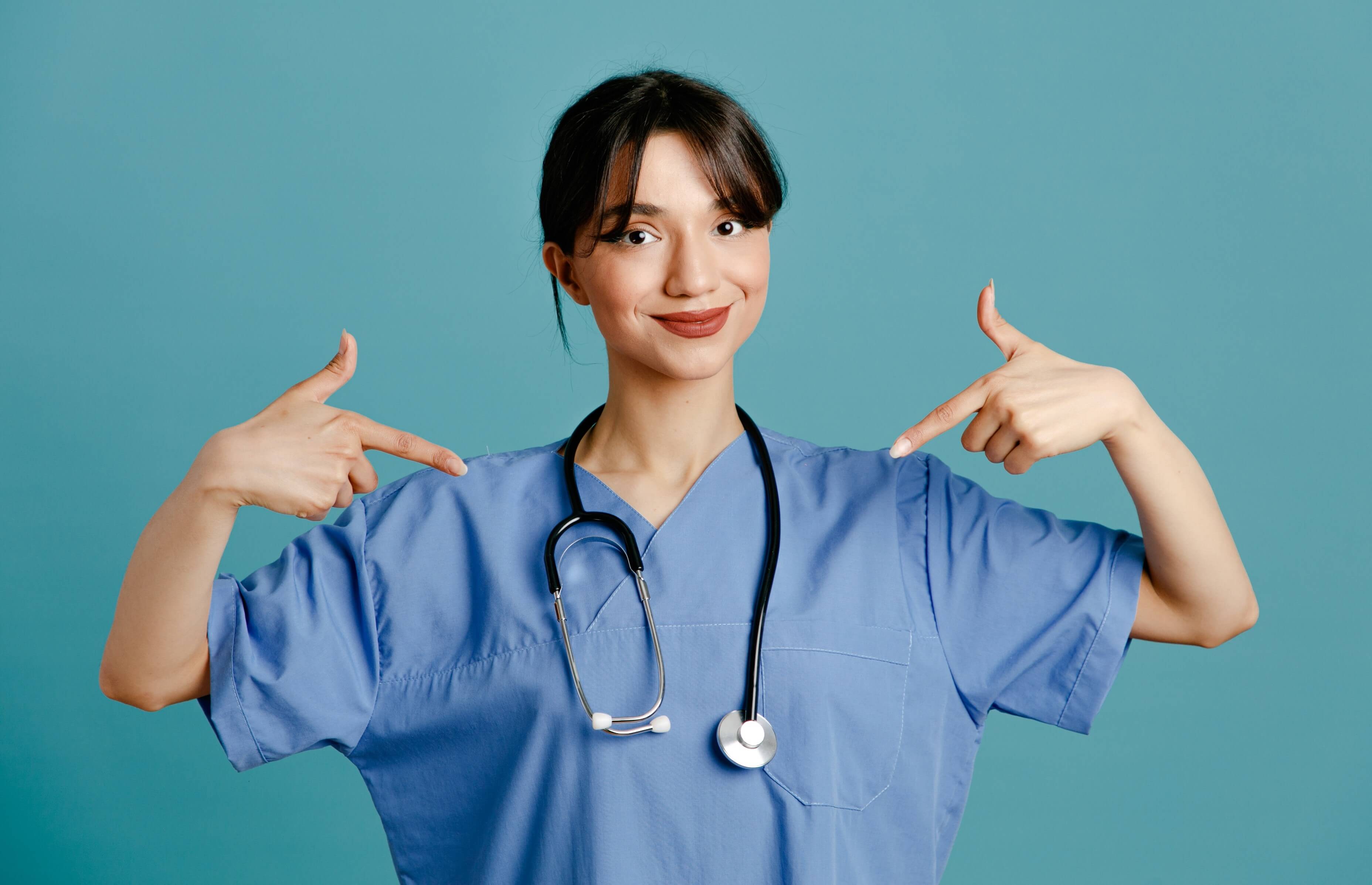 Nurse with stethoscope smiling confidently