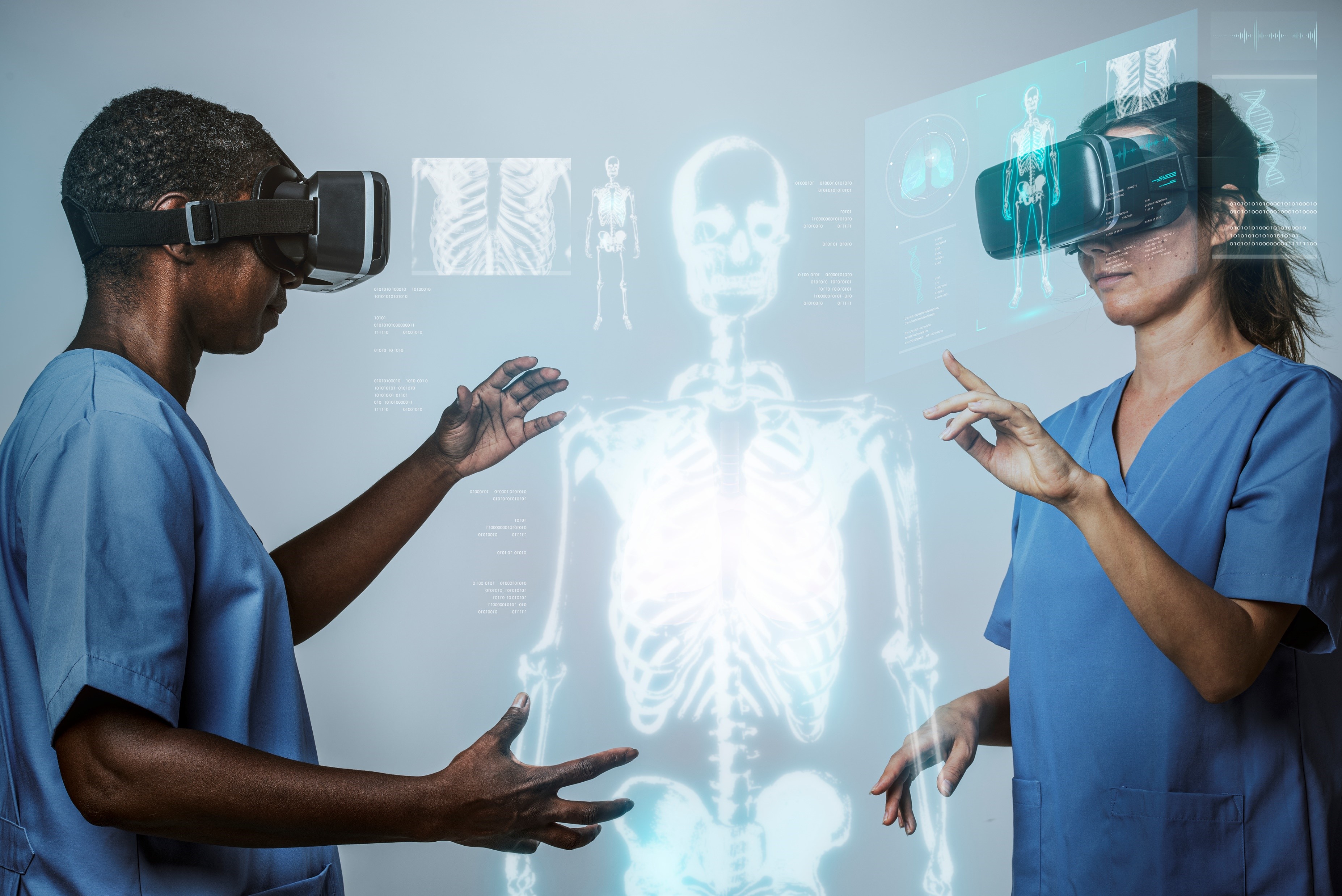 Medical professionals wearing VR simulation