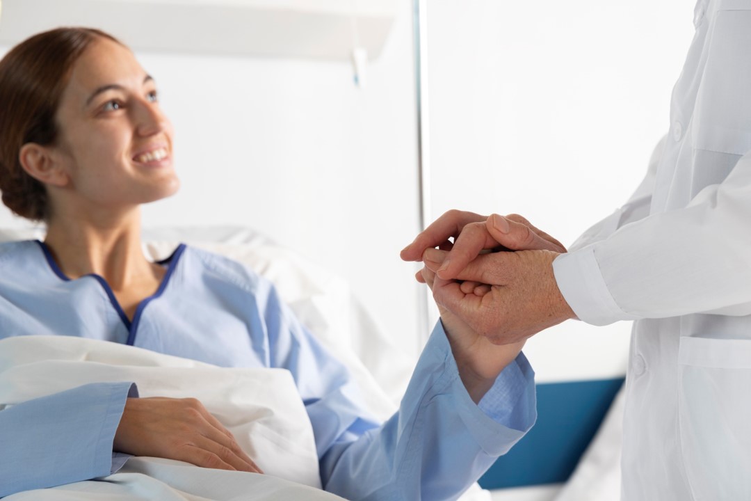 close up hands holding patient
